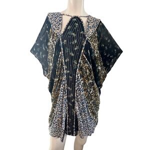 Anthropologie Patchwork Floral Mini Dress Caftan Kimono Boho Festival Fairy Art